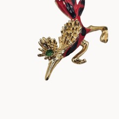 VTG Brooch Roadrunner Bird Enamel Painted Gold Tone Retro Fun Whimsy Cartoon Pin