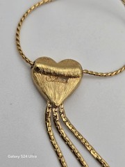 Vintage Monet Lariat Necklace Gold Tone Cream Enamel Good Luck Charms Heart