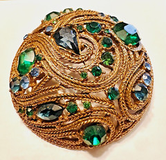 Vintage Statement MCM LA ROCO Circular Green Blue Rhinestone Brooch