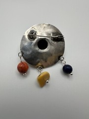 Vintage Sterling Silver Hat Sombrero Lapis Amber Coral Brooch 4.5cm JB23