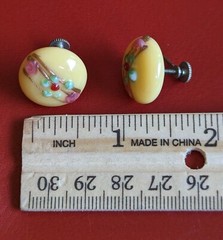 Vintage JAPAN Yellow ¾” Button CLIP Floral Glass Lampwork EARRINGS Screw Back