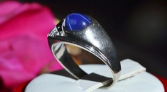 10k w/gold sz 10 ring 2.19c blue star lab created sapphire natural diamond 5.85g