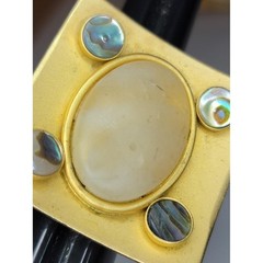 Vintage Modernist Abalone Shell Statement Ring Gold Tone Oversized Adjustable 5
