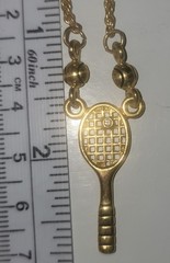 Gorgeous VTG Tennis Racket & Ball Charm Necklace Chain+ Pendant Taiwan Gold 👀
