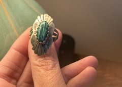 Vintage Silver Size 8 Malachite Ring