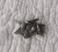 Vintage Birds & Blooms Pewter Hummingbird Pin Brooch Premiere Edition