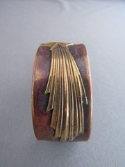 VINTAGE SIGNED HANDWROUGHT COPPER BRASS SHOOTING STAR BANGLE CUFF BRACELET