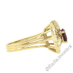14K Yellow Gold 1.35ctw Pear Cut Ruby & Baguette Cut Diamond Open Cocktail Ring