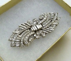 ANTIQUE ART DECO 3.75 CARATS DIAMONDS PLATINUM DUETTE STYLE BROOCH PIN 15.78GRAM
