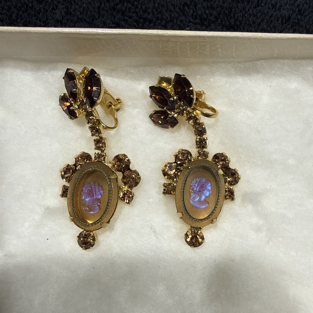 Verified Juliana Earrings – D&E Intaglio Cameo Dangle Earrings, Amber Topaz