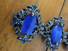 VTG Victorian Revival Selro Selini Blue Marbled Lucite Pot Metal Bracelet