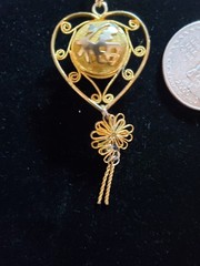 Vintage Gold Tone Chinese Heart Good Fortune Ball Necklace Gift Adult Unisex