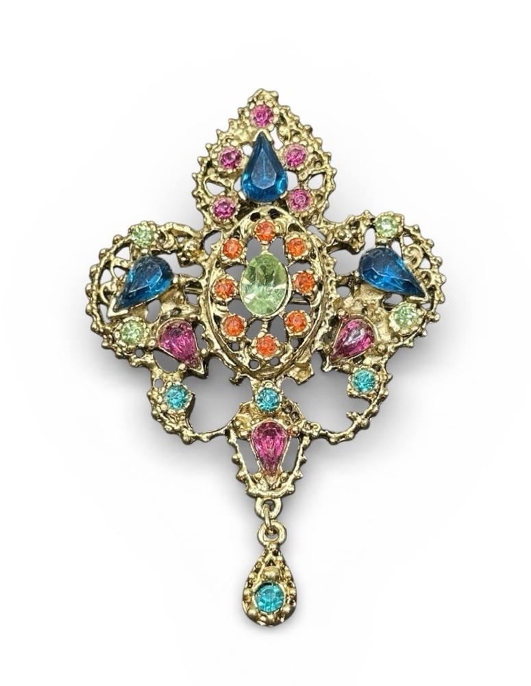 Colorful Rhinestone Dangle Brooch Pin J29A
