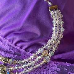 Vintage 1950s 1960s Iridescent Cut Glass Beaded Three Strand Necklace Fairy