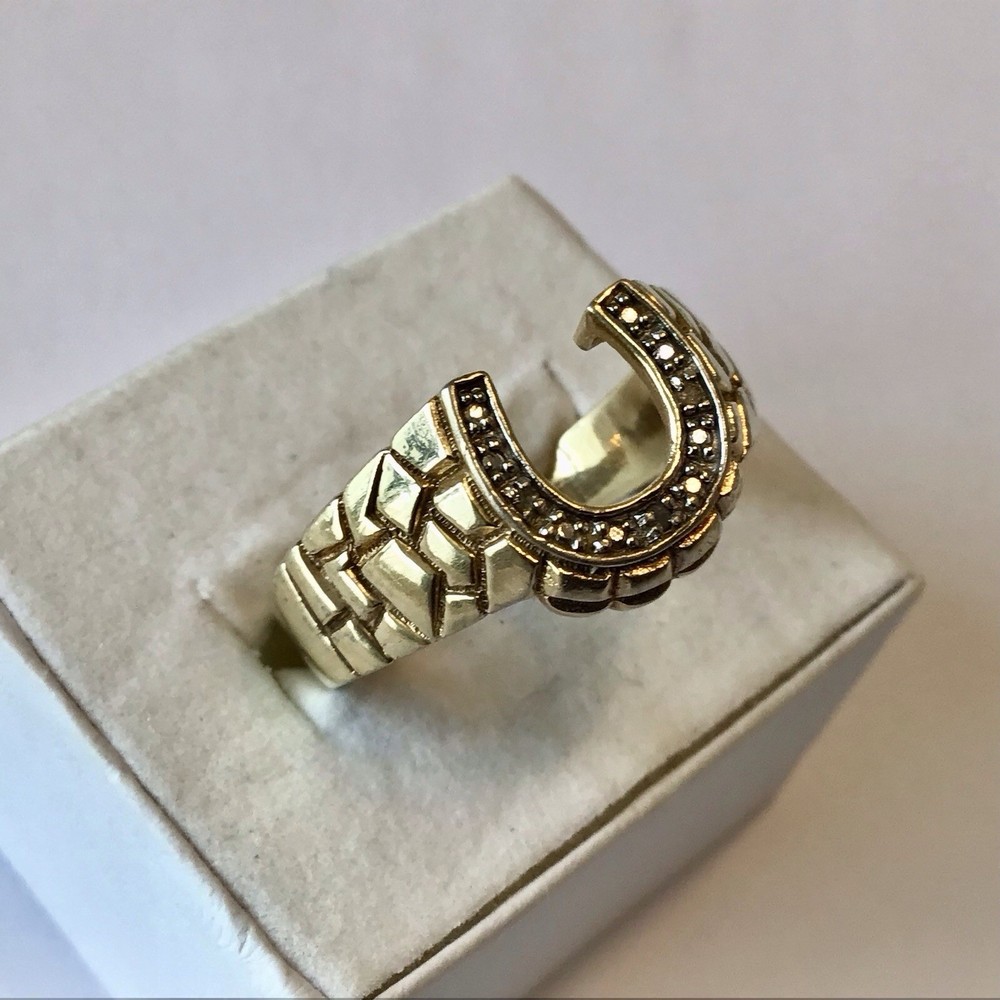VINTAGE MENS STERLING SILVER HORSE SHOE RING DIAMOND SIZE 11.75