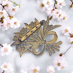 Bouquet Brooch Metal Brass Copper Color Multi Color Rhinestones (G110)