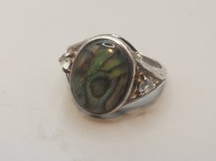 925 Sterling Silver Avon RJ Blue Topaz TESTED Gemstone & Abalone Ring Size 8