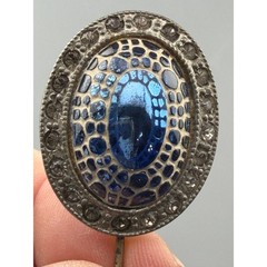 Vintage Art Deco Stick Pin Jabot Blue Glass Paste Rhinestone Screw Back Mosiac