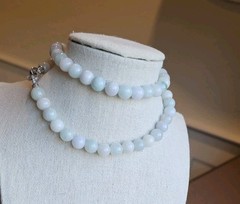 Certified Burma Grade A Jadeite Pale Green Bead Necklace 9 mm
