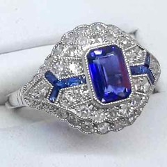 Art Deco Style 2.5Ct Sapphire Lab Created Diamond 14K White Gold FN Wedding Ring