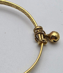 Xuping Gold Tone Expandable Bangle Bracelet Chinese Symbols 6.5 Inch 9.2mm