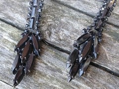 Antique Victorian Black Glass Mourning Jewelry Earrings Dangle Clip On 1920s
