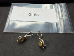 2.46g Vintage Sterling Silver 925 Earrings Round Green Faceted Drop Dangle M