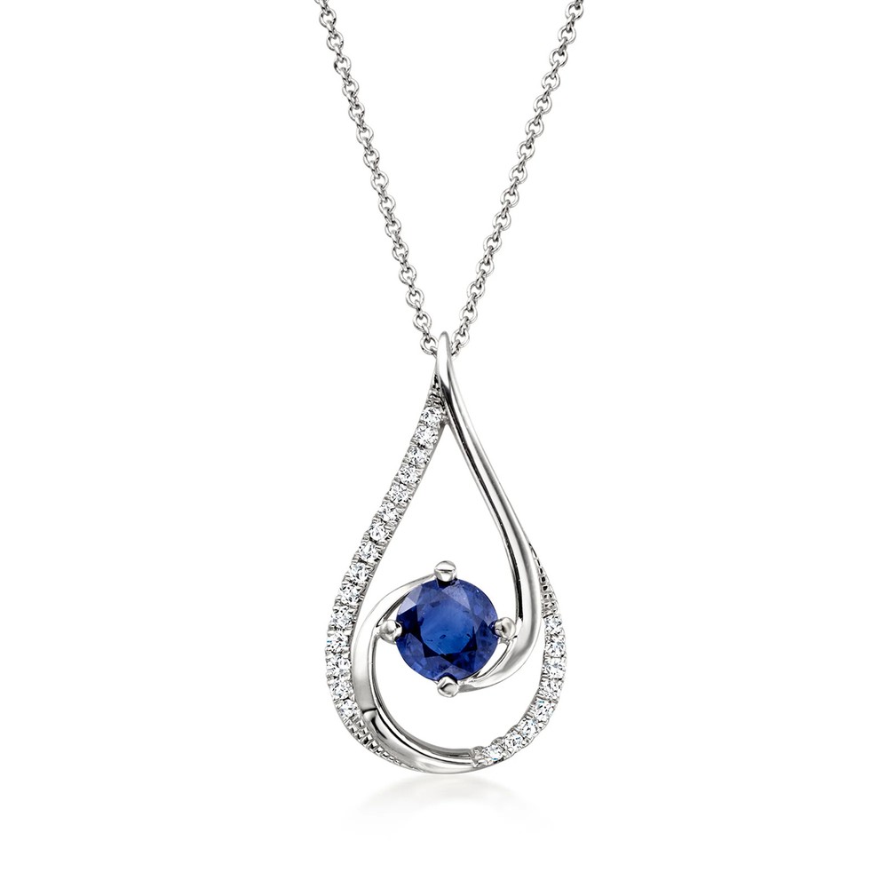 Vint Sapphire & Diamond Teardrop Ncklc in 18k White Gold 18 inches