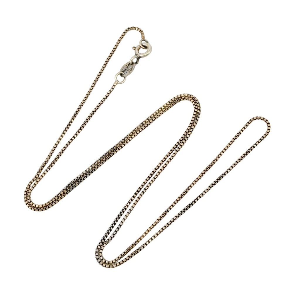 Vintage Italy Sterling Silver 925 Gold-Tone Box Chain Necklace 17.75″