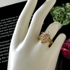 Vintage Uncas Faux Fire Opal Crystal Gold Tone Marquise Statement Ring Size 7.5