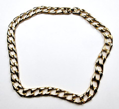 Gold Tone Square Link Chain Collar Necklace 17″ Fold Over Clasp