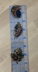Vintage Lot – 3 Stamped Mixed Metals Brass Leaf Moon Stone – Silver Forrest Pins