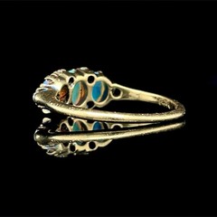 Victorian Cabochon Opal Old Mine Cut Diamond Band 14K Yellow Gold