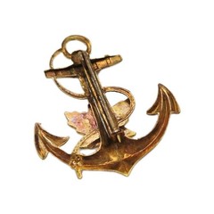 Anchor Ship Brooch North Bay Canada Enamel Gold tone Vintage 1.5 in