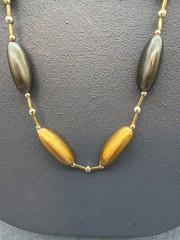 Vintage Oval Bead Necklace 34 In Gold Yellow Brown Multi-Tone Earthy Retro Boho