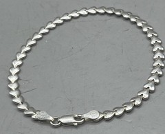 Sterling Silver KA-1772 Heart Link Bracelet Signed 925 Signed Italy 4g 7”