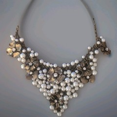 Vintage VCLM Faux Pearl Floral Mid-Century Style Bib Necklace