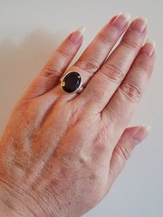 Vintage Designer Oval Cut Smoky Quartz Band Statement Ring Sz 8 Sterling Silver