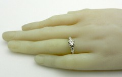 Vintage ART Deco 14k White Gold Solitaire 0.50 ct Natural Diamond Ring w/Accent