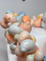Vtg 80s Chunky Sea Shell Necklace Pastel Blue Peach Coastal Grandma Miami Vice