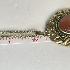 Vtg Lace Gold Stone Pendant Necklace Art Nouveau Textured Oval Chain Large Cameo