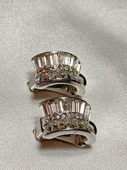 Vintage Attwood Collection 22k White Gold Plated Half Hoop Rhinestone Earrings