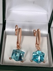 Vintage 1990-s 14 Ct Rolled Gold Aquamarine Zircons Earrings – Hallmarked 585 RG
