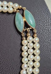 Vintage 5 Strand Pearl Jade 14K Gold Chocker Pearl Necklace by de Groot & Gudde