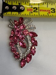 Vintage Eisenberg Ice Pink Clear Rhinestone Floral Brooch Silver Tone Signed