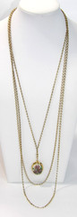 Vintage 1928 Porcelain Floral Photo Locket Pendant Goldtone 3 Strand Chain 35″