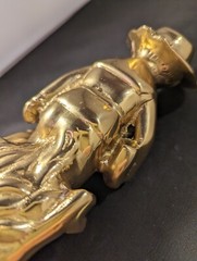 Brass Vtg Boy, Carrying Books, With His Dog By His Side, Statue, Paper Wte