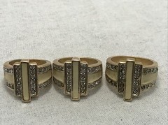 Vintage Signed 18K HGE Gold Plated Cream Enamel Rhinestone Ring varied sizes