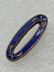 Antique Edwardian Era Sash Collar Lace Pin Open Oval Cobalt Enamel Brass C Clasp