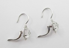 2.90Ctw Clear Hexagon Quartz 0.30Ctw Round Diamond Drop Earrings 14K White Gold